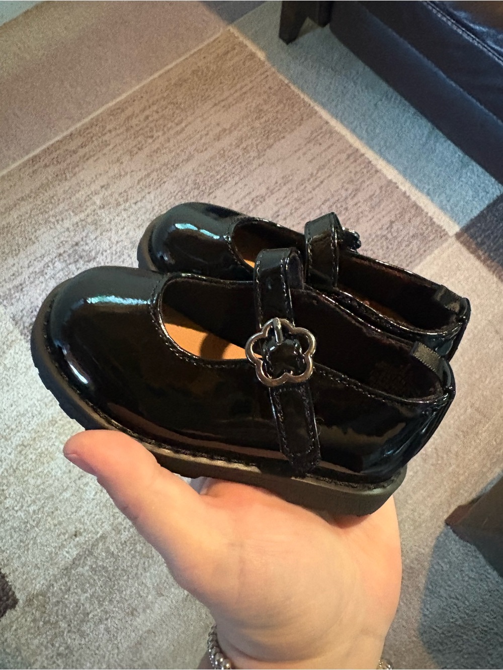 Old Navy Black Patent Mary Jane Shoes with Flower Buckle